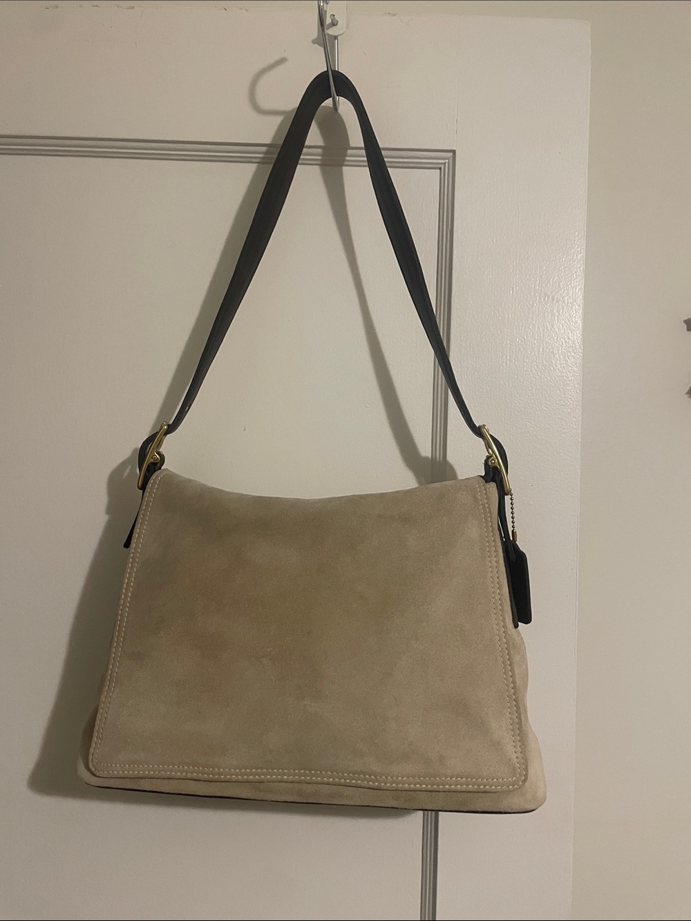 Vintage Coach Beige Suede Shoulder Bag with Brown Strap